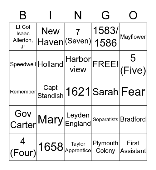 Allerton Family History Bingo Card