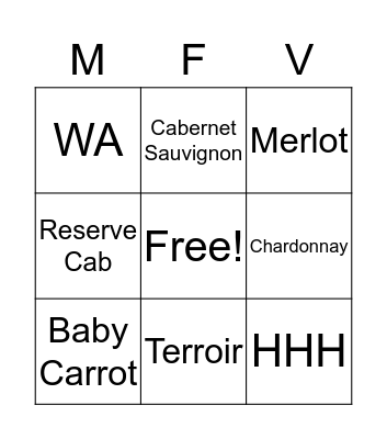 Mercer Family Vineyards Bingo Card