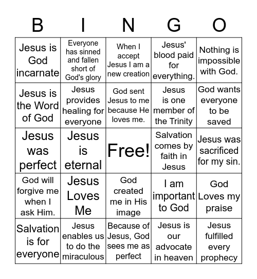 JESUS & SALVATION & IDENTITY BENCHMARKS Bingo Card