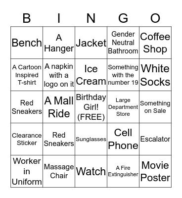 MALL BINGO!!! Bingo Card