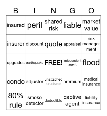 Insurance Bingo Card
