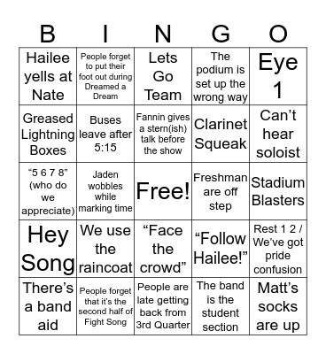 Friday Night Band Bingo! Bingo Card