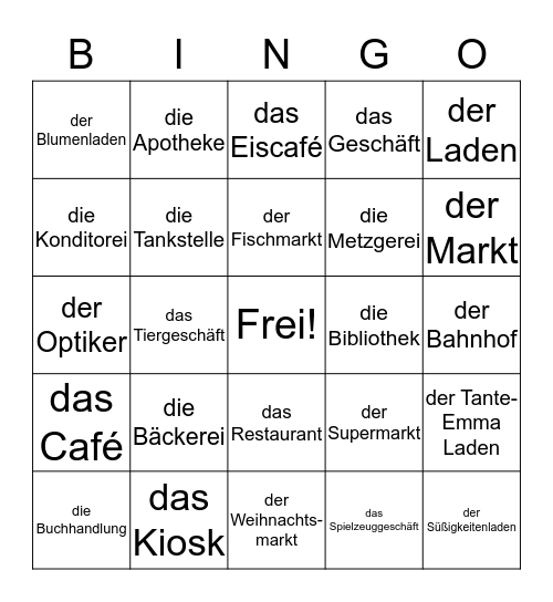 Einkaufen Bingo Card