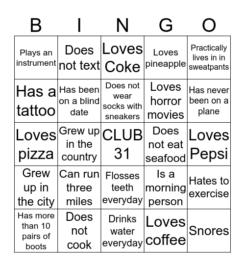 Glamping Bingo Card