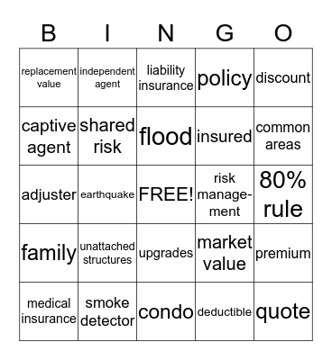 Insurance Bingo Card