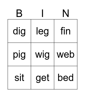 i and e Bingo Card
