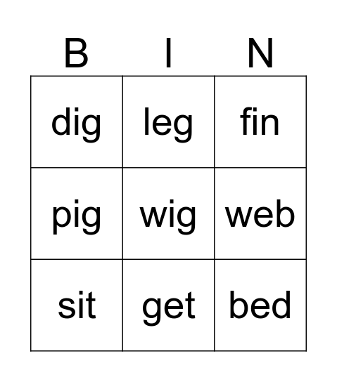 i and e Bingo Card