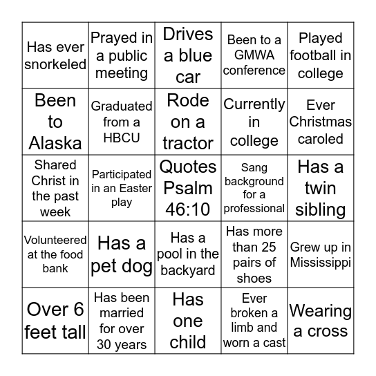 Ice Breaker Bingo Card