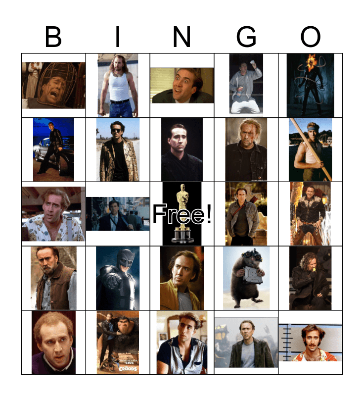 Nicolas Cage Bingo Card
