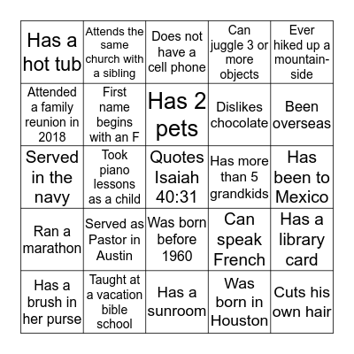 Ice Breaker Bingo Card