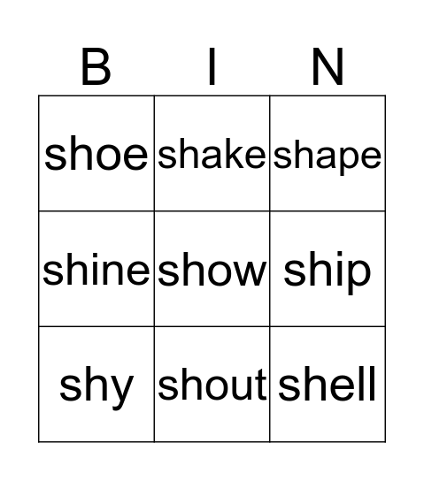 /Sh/ sounds Bingo Card