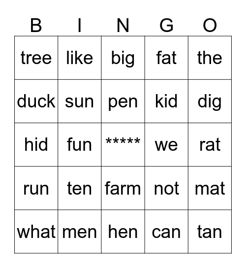 Amy's class Bingo Card