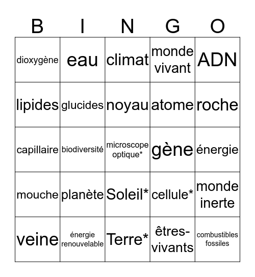 Bingo des SVT Bingo Card