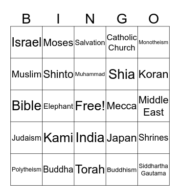 World Religions Terms Bingo Card