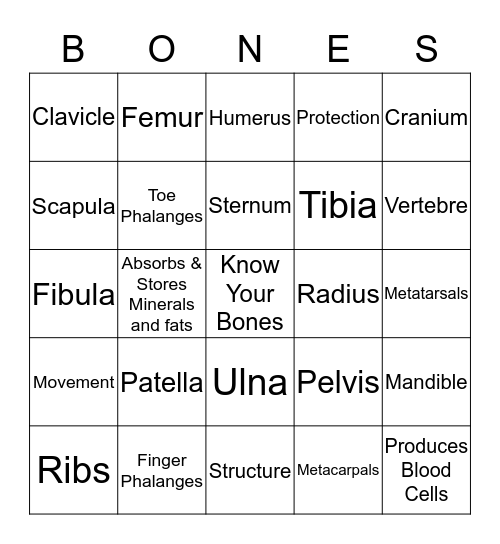 Bones Bingo Card