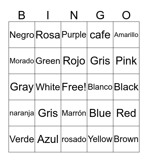 Los Colores  Bingo Card
