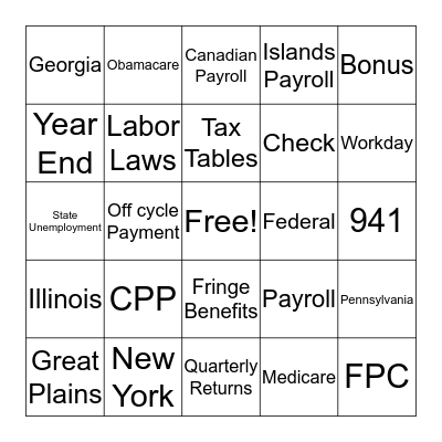 Payroll Week Bingo Card