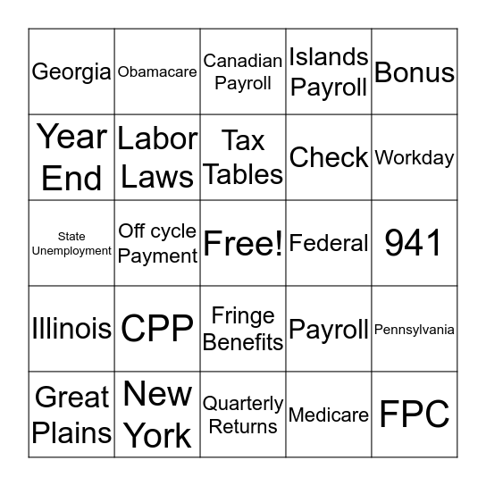 Payroll Week Bingo Card