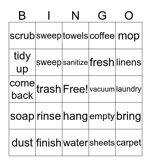 Housekeeping Bingo Card