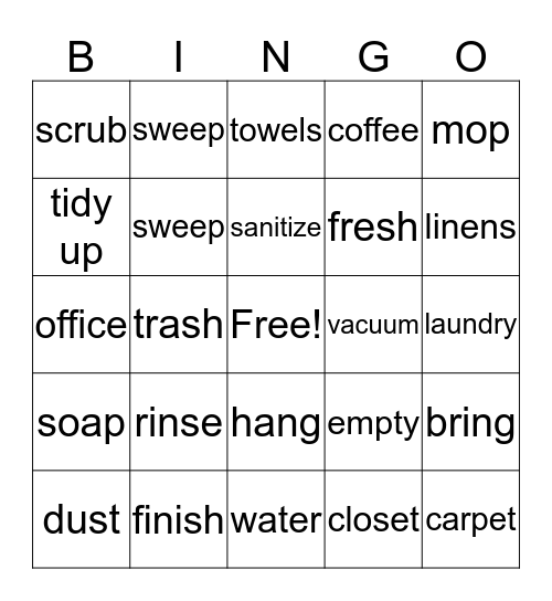 Housekeeping Bingo Card