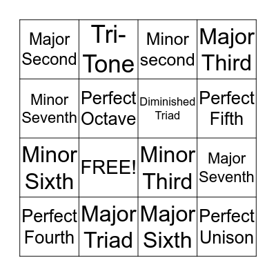 Music Theory Bingo Card