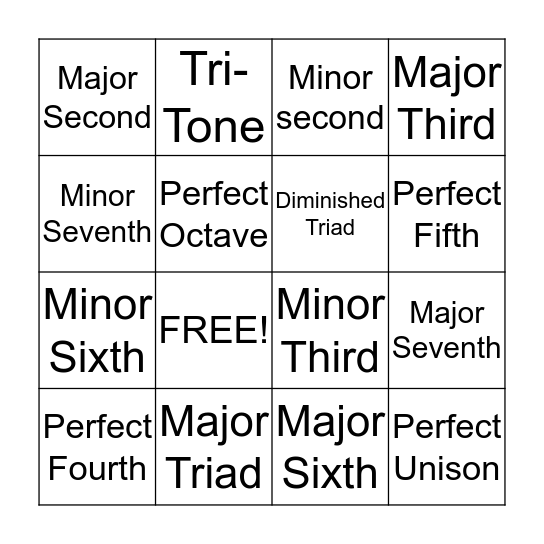 Music Theory Bingo Card