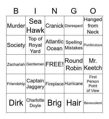 The True Confessions of Charlotte Doyle Bingo Card