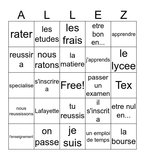 French III Semaine 3 2018-19 Bingo Card