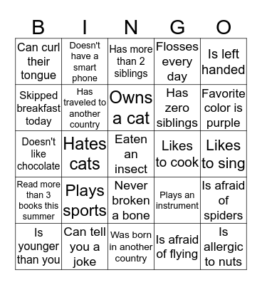 Getting to Know Our Classmates Bingo Card