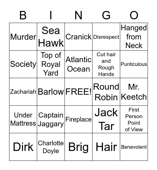 The True Confessions of Charlotte Doyle Bingo Card