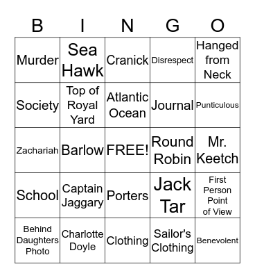 The True Confessions of Charlotte Doyle Bingo Card