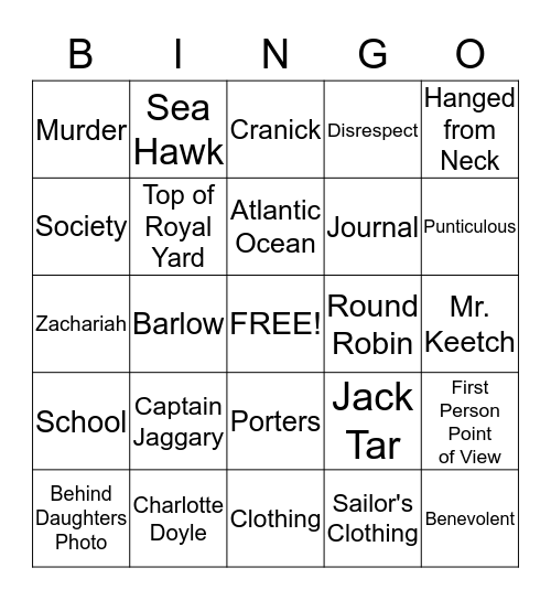 The True Confessions of Charlotte Doyle Bingo Card