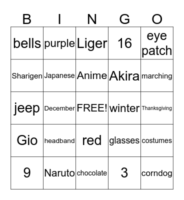 Kakashi Bingo Card