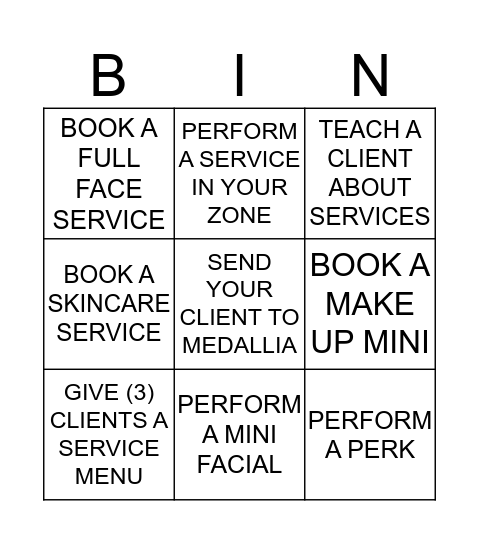 Service Awareness  Bingo Card