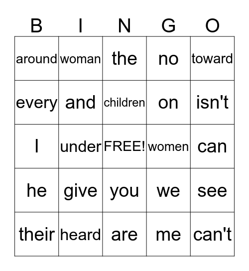 Sight Word Bingo 4 Bingo Card
