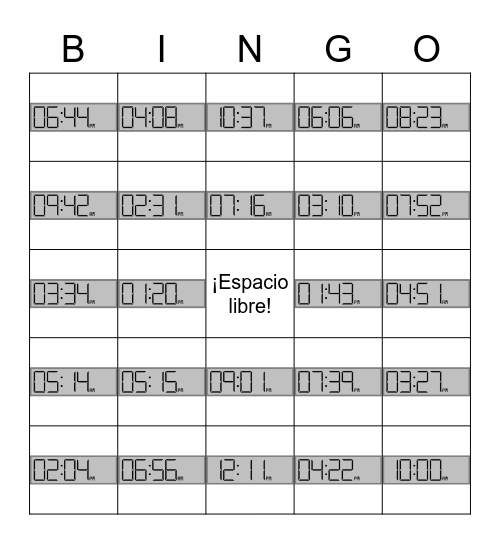 La hora Bingo Card
