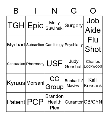 Patient Access Bingo Card