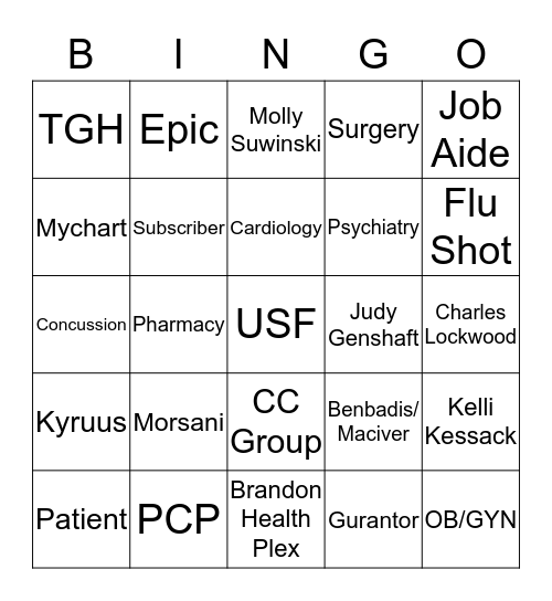 Patient Access Bingo Card