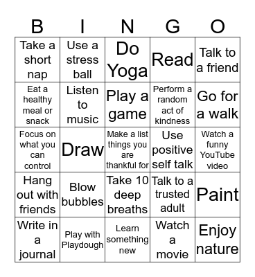 Coping Skills Bingo Card