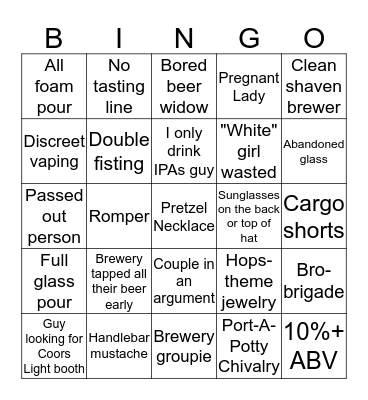 2018 Screw City Beer Fest Bingo Card