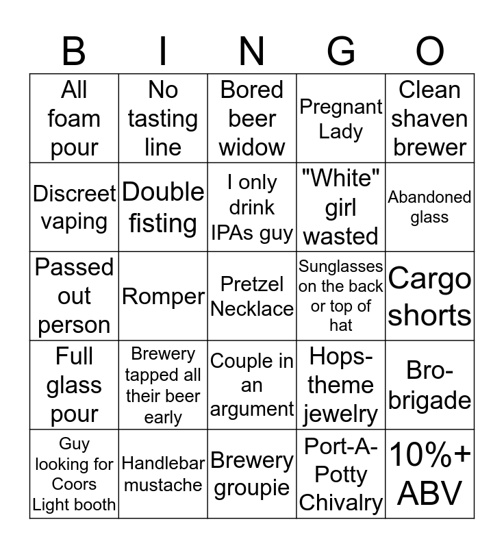 2018 Screw City Beer Fest Bingo Card