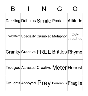 VOCABULARY BINGO Card