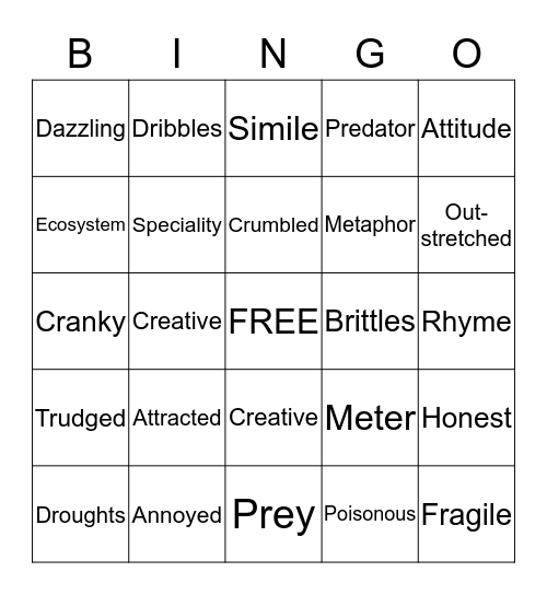 VOCABULARY BINGO Card