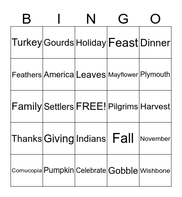 Thanksgiving Bingo Card