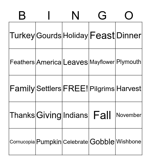 Thanksgiving Bingo Card