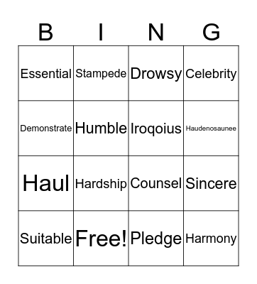 Vocabulary Bingo Unit 1  Bingo Card