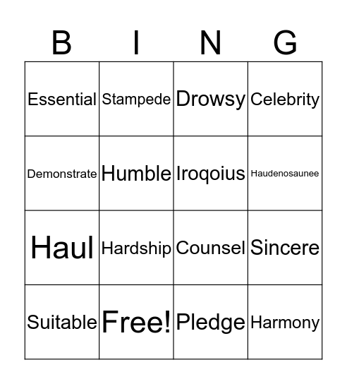 Vocabulary Bingo Unit 1  Bingo Card