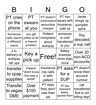 Fall Patient Pay Bingo! Bingo Card