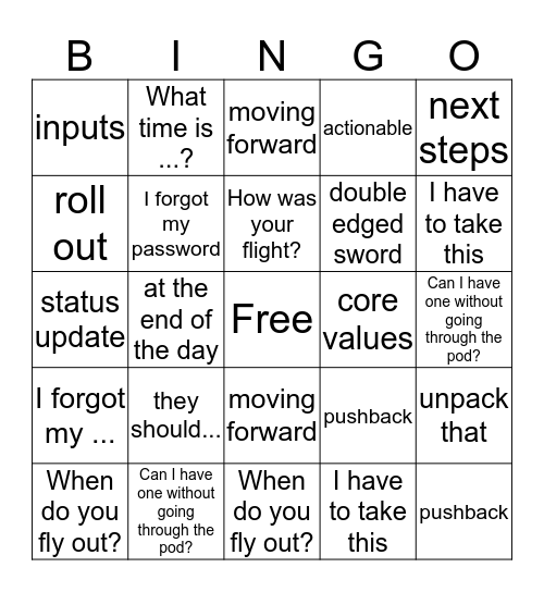 NBC Bingo - comments and jargon edition Bingo Card