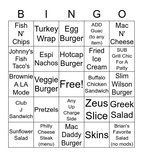 Johnny's Bingo Card